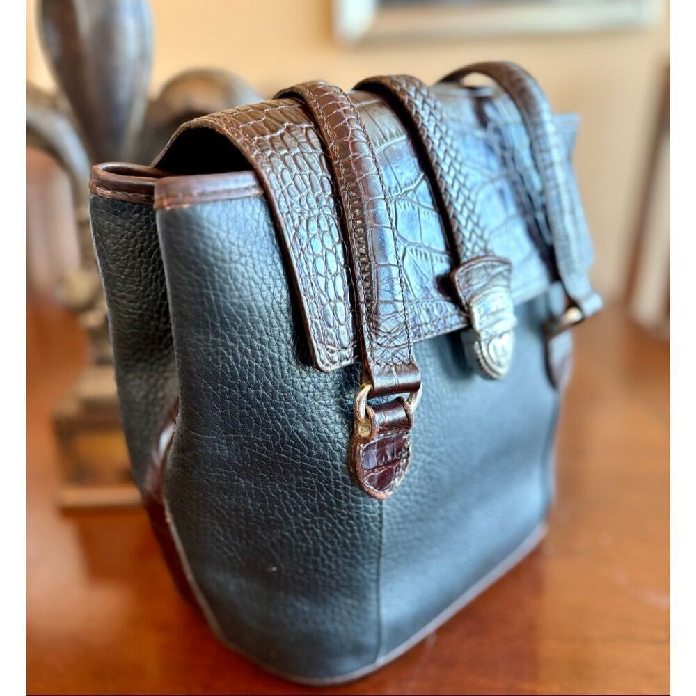 BRIGHTON 🎉2X HP🎉 Vintage Brown & Black Bucket Shoulder Bag/Croc-Embossed Detail - Picture 5 of 14